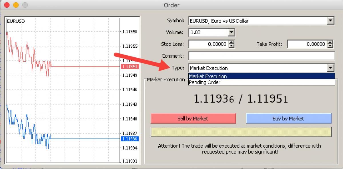 Example of a Pending order