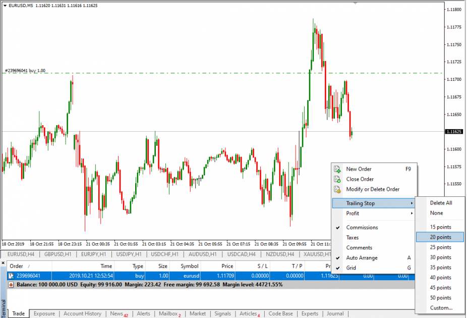 Trailing Stop setting