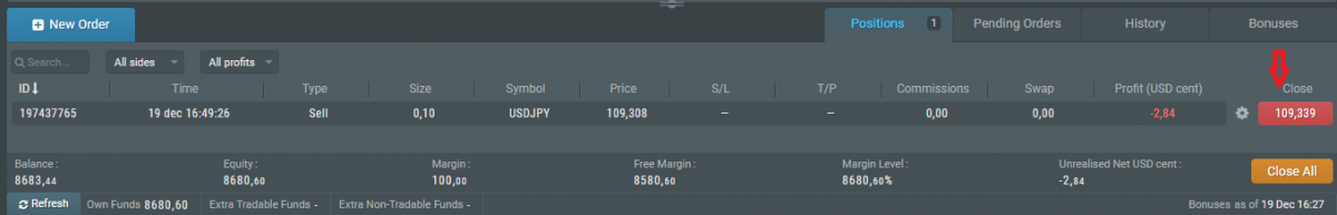 Close positions in R WebTrader