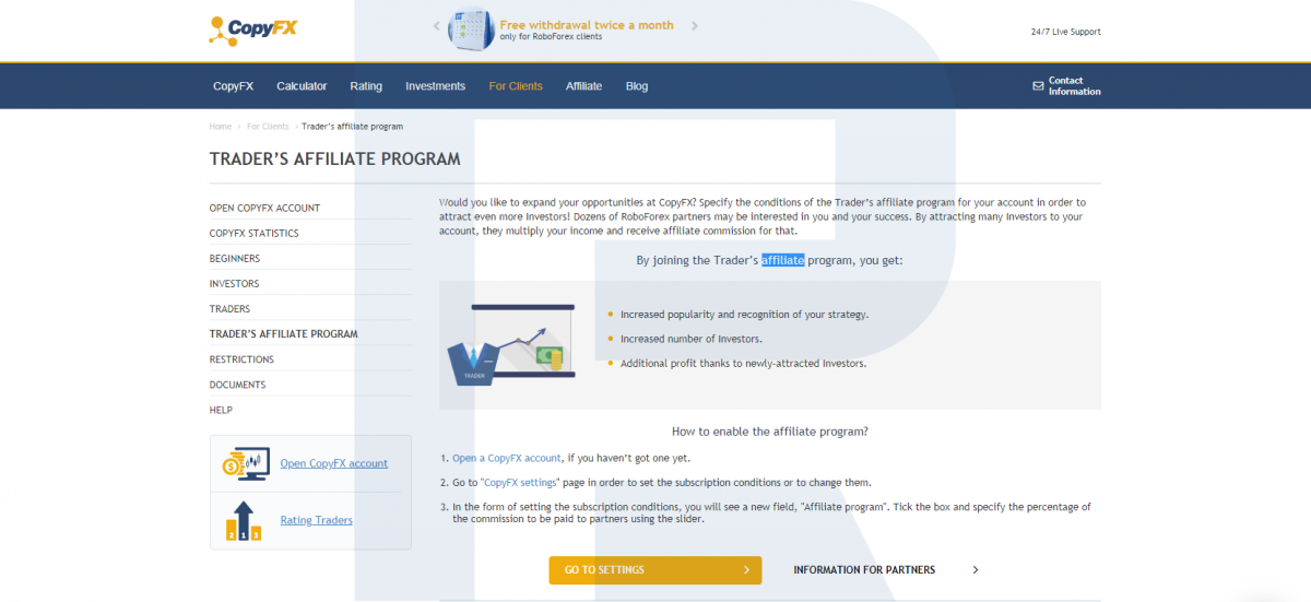 Trader’s affiliate program - CopyFX