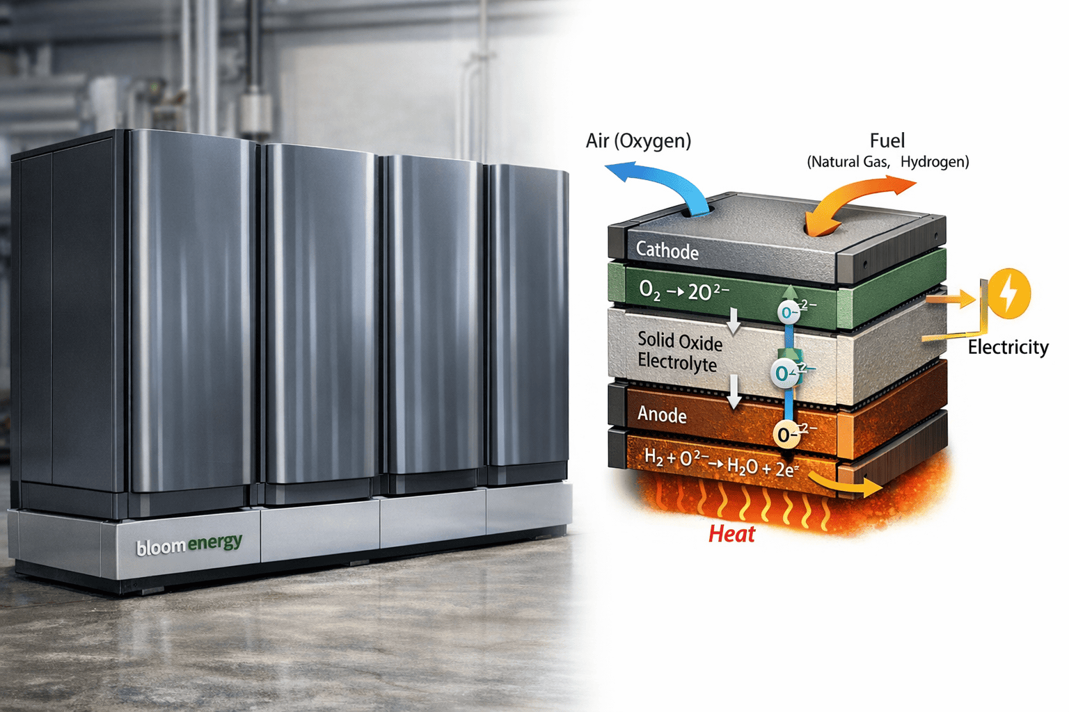 Bloom Energy Server and the Operating Principle of Solid Oxide Fuel Cells