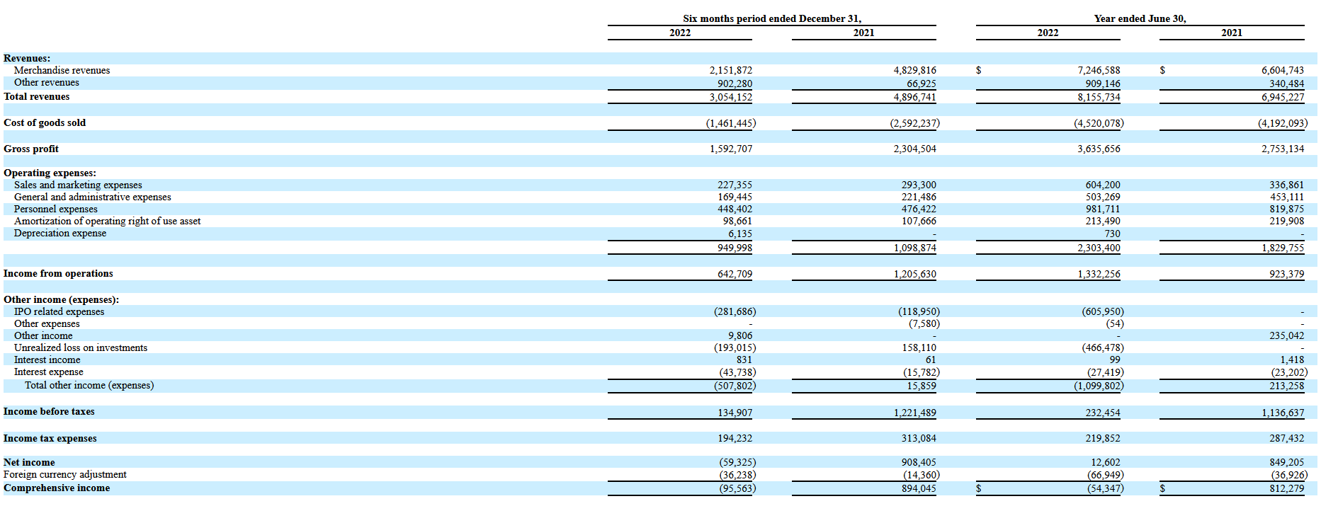 Rendimiento financiero de Fitell Corp.