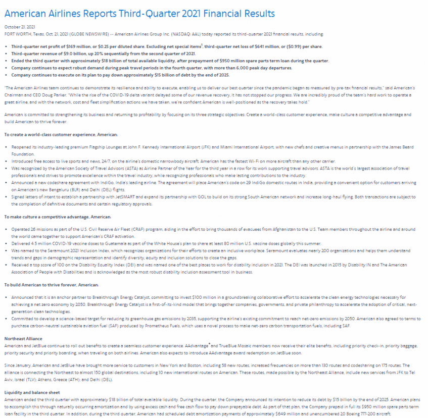 Informes financieros American Airlines Group